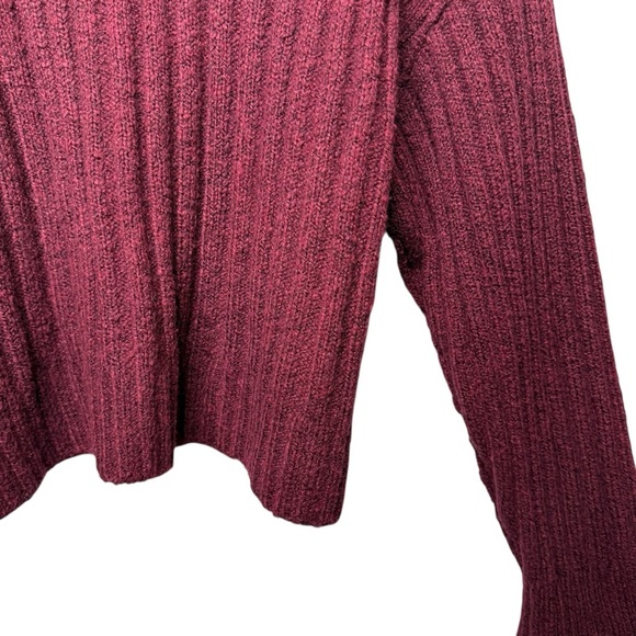 Free People Burgundy Ribbed Chunky Women’s Popover Oversized Henley Sweater Sz M - Picture 12 of 13